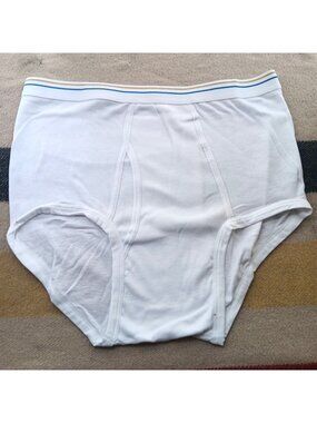 True Vintage Briefs 38 90's Towncraft TW White Cotton Blend NWOT Olive/Blue Band